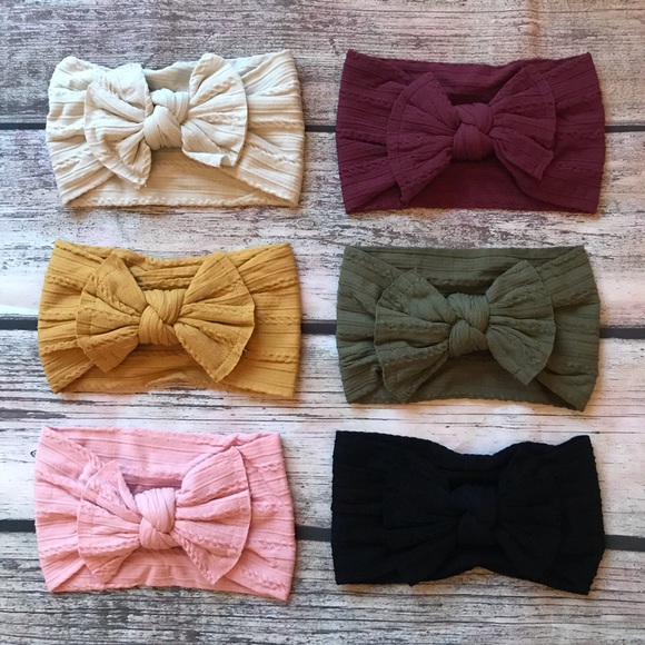 Brand New Set of 6 Cable Knit Nylon Bow Headbands - Picture 8 of 8